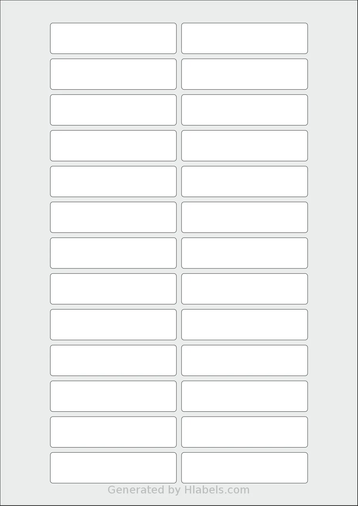 Flexilabels® FRS26 template with 26 rectangular 74 x 18 millimeter labels per sheet, on A4-size adhesive blank label sheets.