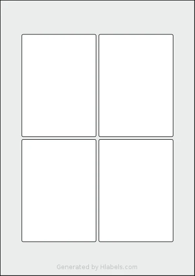 Flexilabels® FRS4 template with 4 rectangular 80 x 110 millimeter labels per sheet, on A4-size adhesive blank label sheets.