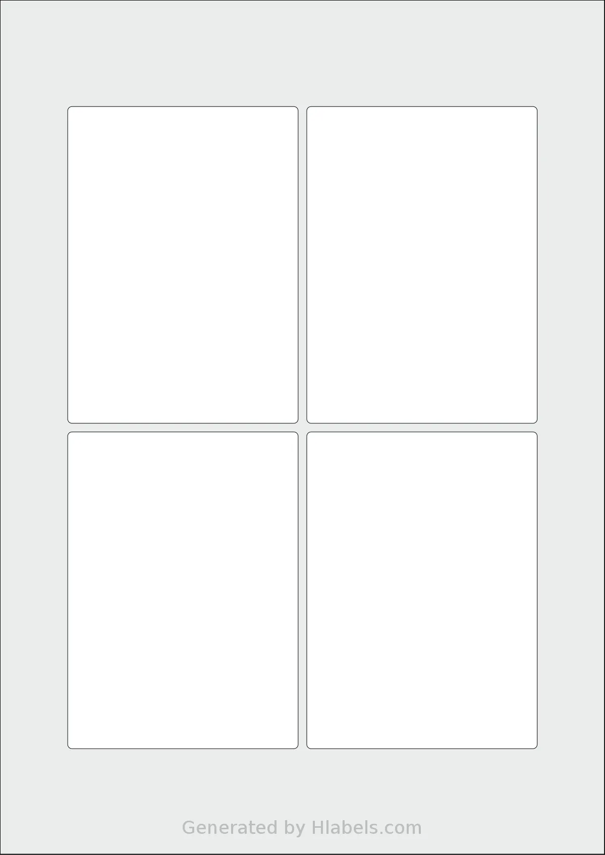 Flexilabels® FRS4 template with 4 rectangular 80 x 110 millimeter labels per sheet, on A4-size adhesive blank label sheets.