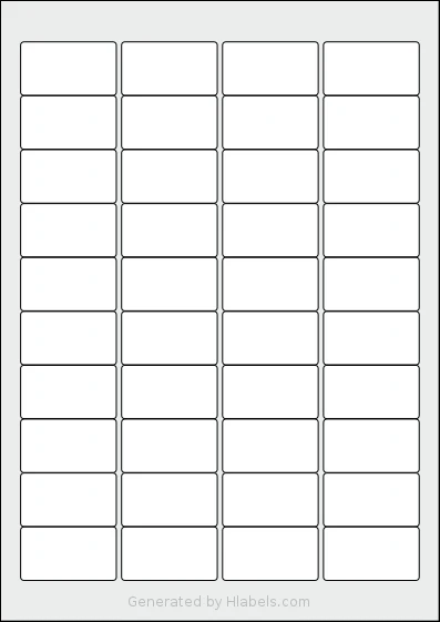 Flexilabels® FRS40 template with 40 rectangular 45.7 x 25.5 millimeter labels per sheet, on A4-size adhesive blank label sheets.