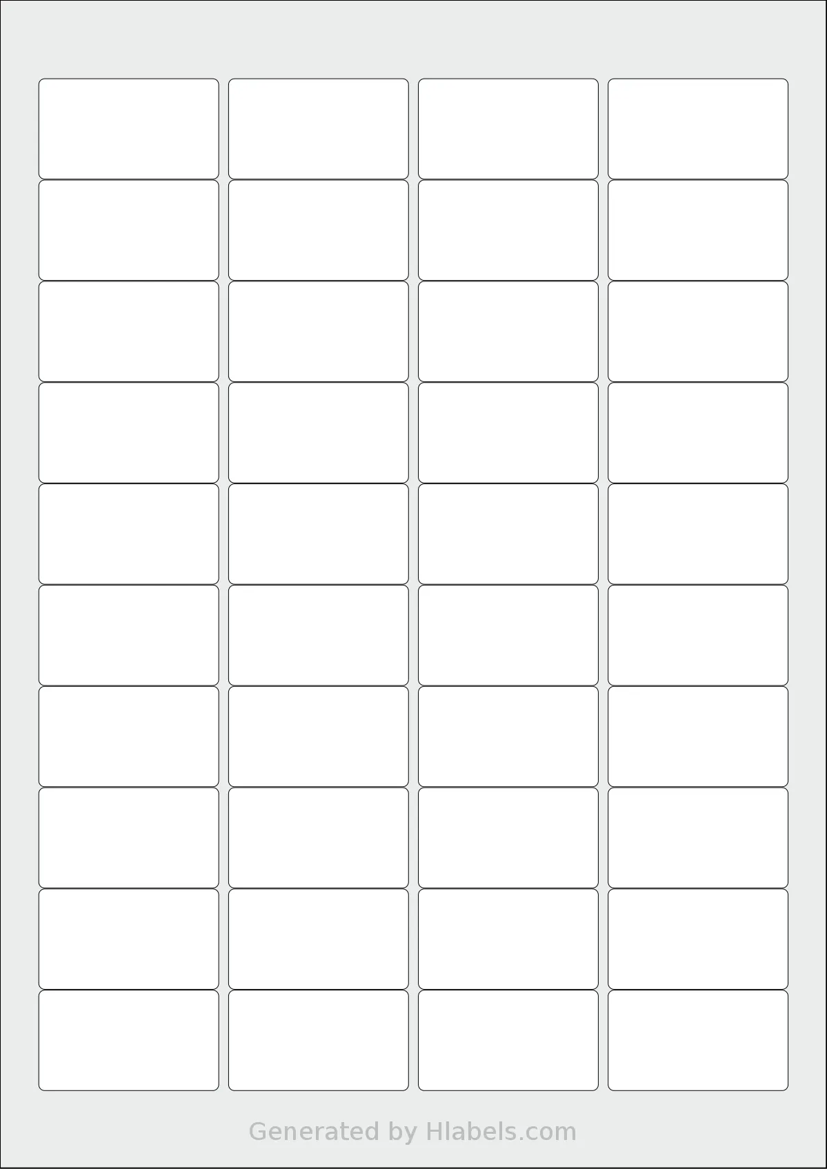 Flexilabels® FRS40 template with 40 rectangular 45.7 x 25.5 millimeter labels per sheet, on A4-size adhesive blank label sheets.