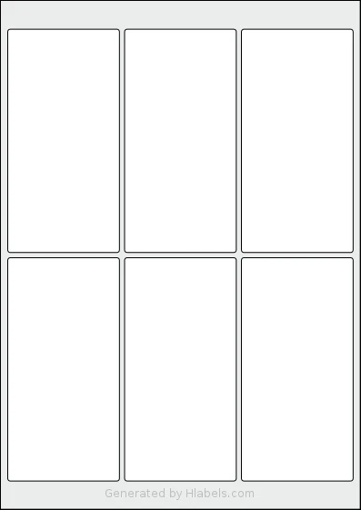 Flexilabels® FRS6 template with 6 rectangular 65 x 130 millimeter labels per sheet, on A4-size adhesive blank label sheets.