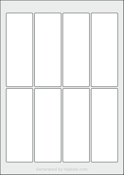 Flexilabels® FRS8 template with 8 rectangular 45 x 125 millimeter labels per sheet, on A4-size adhesive blank label sheets.