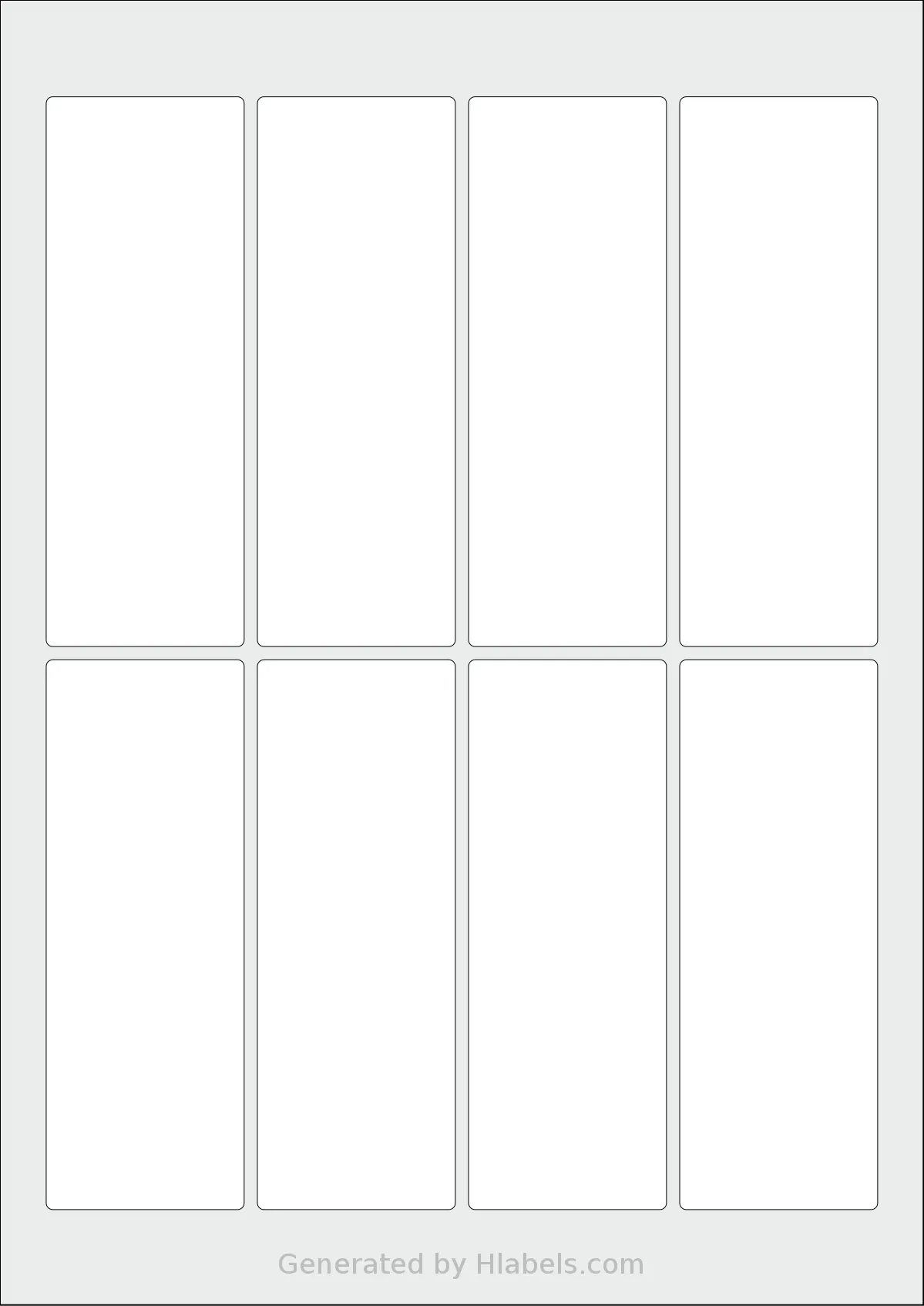 Flexilabels® FRS8 template with 8 rectangular 45 x 125 millimeter labels per sheet, on A4-size adhesive blank label sheets.