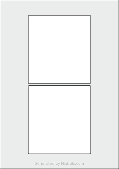 Flexilabels® FRSB2 template with 2 rectangular 110 x 120 millimeter labels per sheet, on A4-size adhesive blank label sheets.