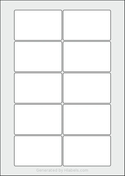 Flexilabels® FRT10 template with 10 rectangular 80 x 51 millimeter labels per sheet, on A4-size adhesive blank label sheets.