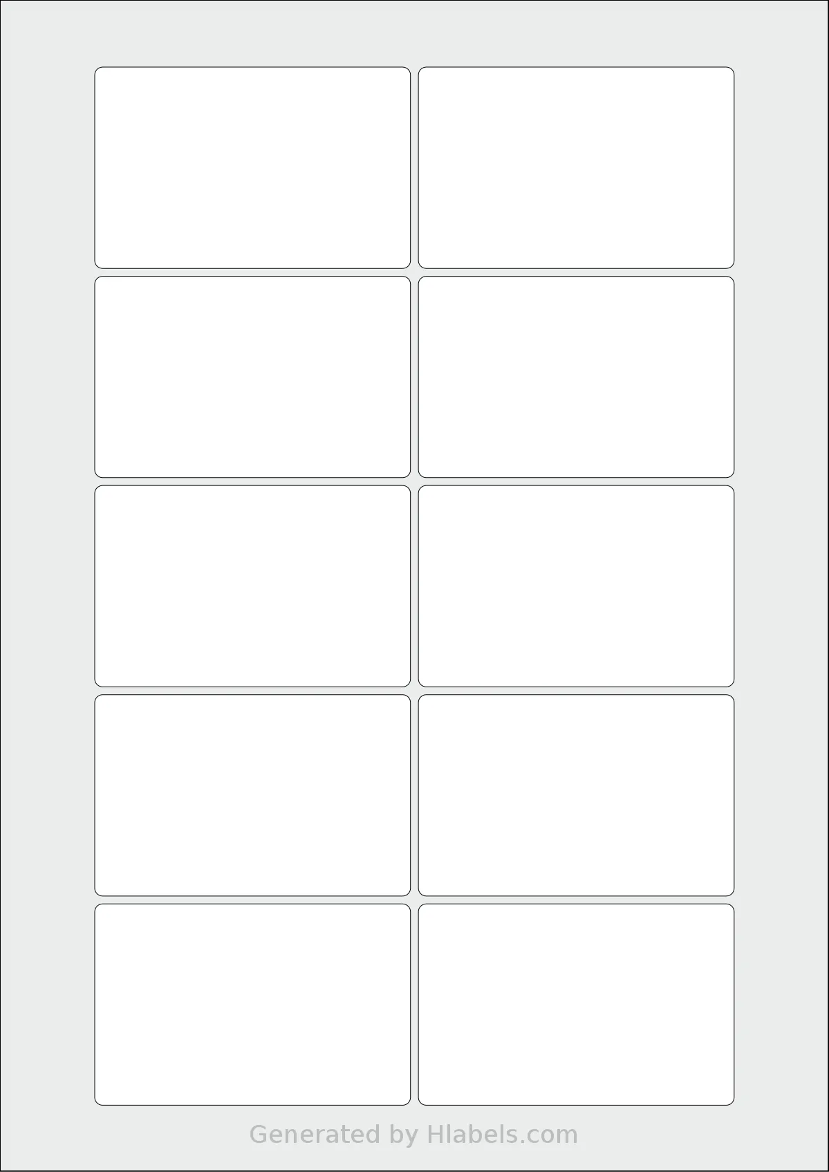 Flexilabels® FRT10 template with 10 rectangular 80 x 51 millimeter labels per sheet, on A4-size adhesive blank label sheets.
