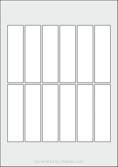Flexilabels® FRT12 template with 12 rectangular 28 x 102 millimeter labels per sheet, on A4-size adhesive blank label sheets.