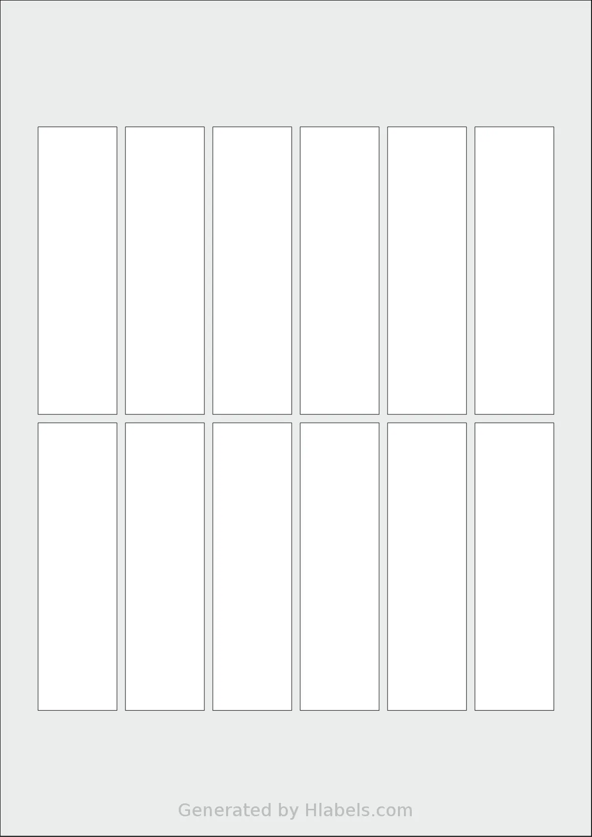 Flexilabels® FRT12 template with 12 rectangular 28 x 102 millimeter labels per sheet, on A4-size adhesive blank label sheets.