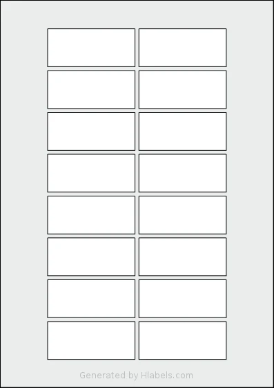 Flexilabels® FRT16 template with 16 rectangular 67 x 29 millimeter labels per sheet, on A4-size adhesive blank label sheets.