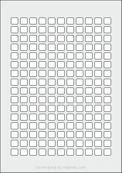 Flexilabels® FRT176 template with 176 rectangular 12 x 11 millimeter labels per sheet, on A4-size adhesive blank label sheets.