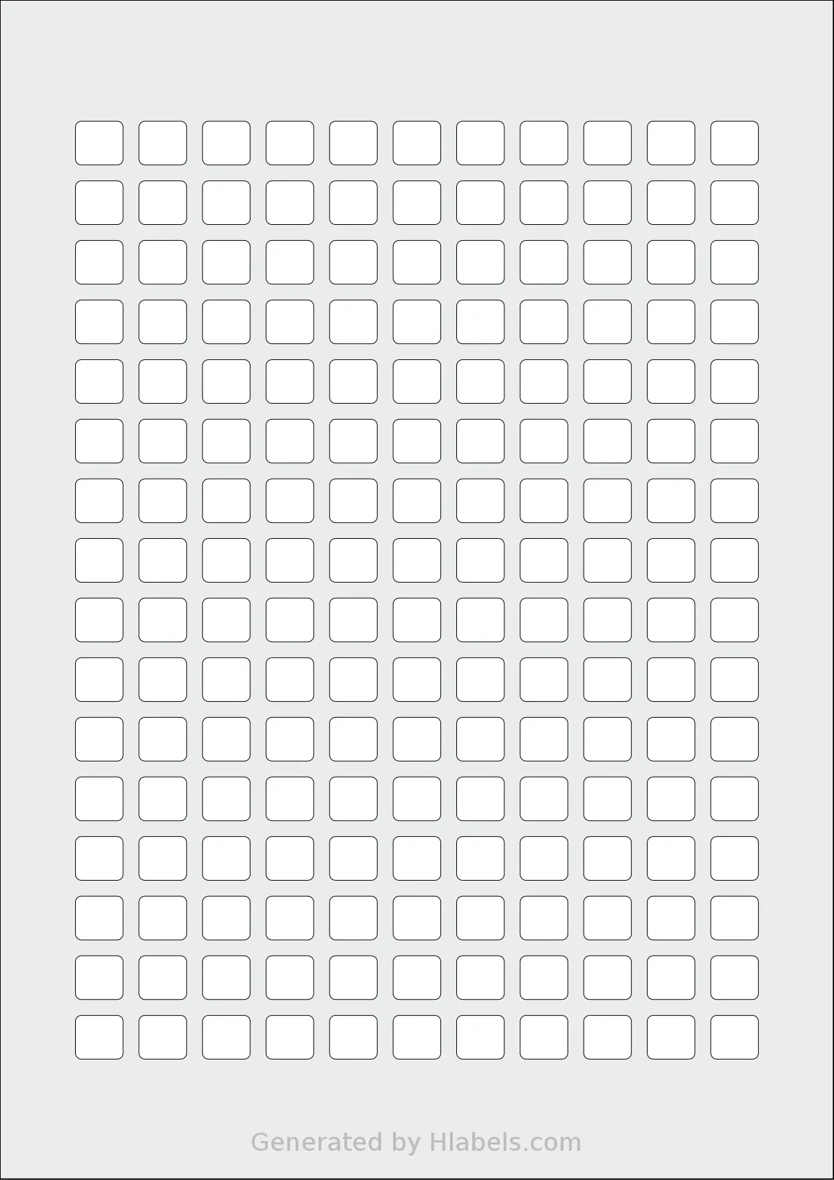Flexilabels® FRT176 template with 176 rectangular 12 x 11 millimeter labels per sheet, on A4-size adhesive blank label sheets.