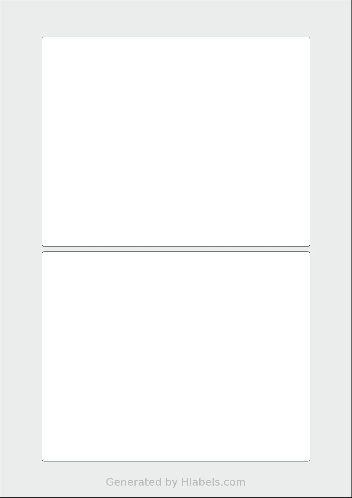Flexilabels® FRT2 template with 2 rectangular 160 x 125 millimeter labels per sheet, on A4-size adhesive blank label sheets.