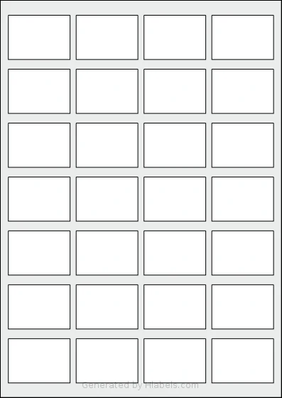 Flexilabels® FRT28 template with 28 rectangular 46 x 33 millimeter labels per sheet, on A4-size adhesive blank label sheets.
