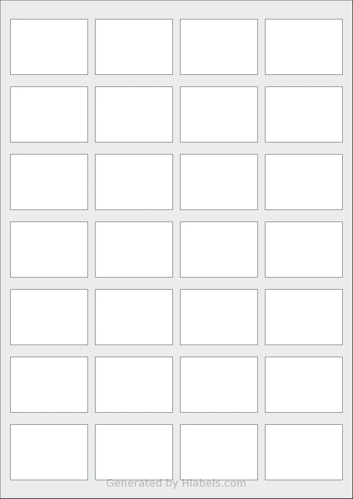 Flexilabels® FRT28 template with 28 rectangular 46 x 33 millimeter labels per sheet, on A4-size adhesive blank label sheets.