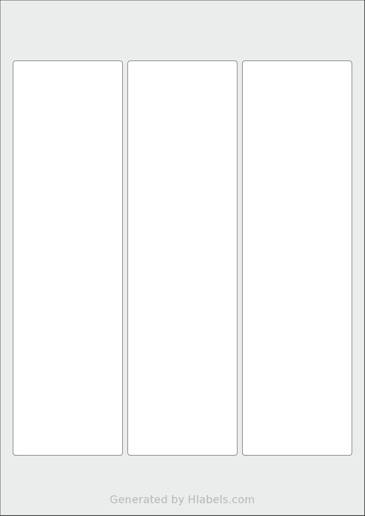 Flexilabels® FRT3 template with 3 rectangular 63 x 227 millimeter labels per sheet, on A4-size adhesive blank label sheets.