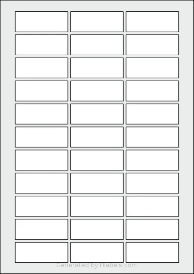 Flexilabels® FRT33 template with 33 rectangular 57 x 22 millimeter labels per sheet, on A4-size adhesive blank label sheets.