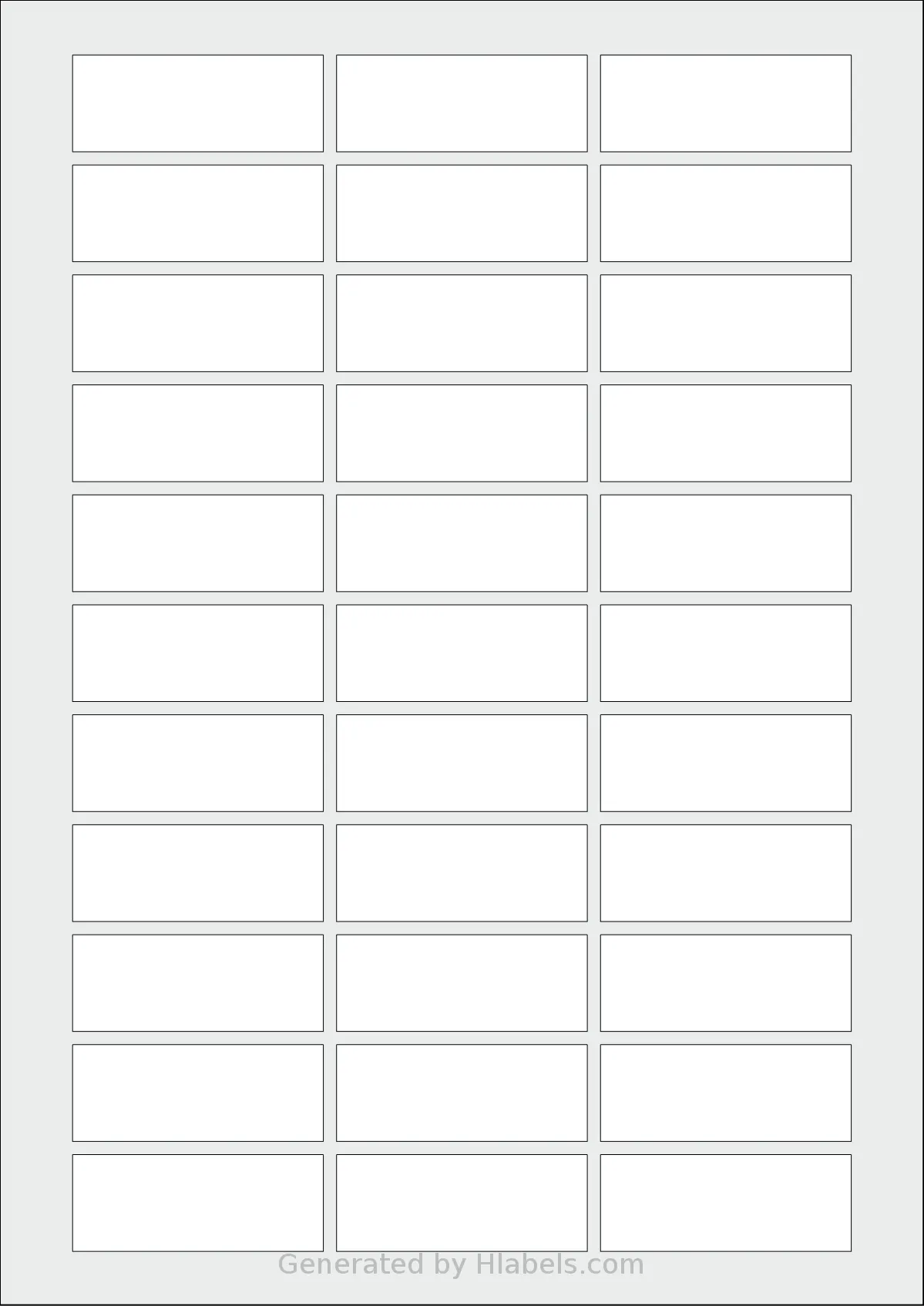 Flexilabels® FRT33 template with 33 rectangular 57 x 22 millimeter labels per sheet, on A4-size adhesive blank label sheets.