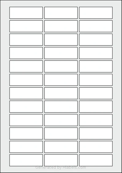 Flexilabels® FRT36 template with 36 rectangular 57 x 20 millimeter labels per sheet, on A4-size adhesive blank label sheets.