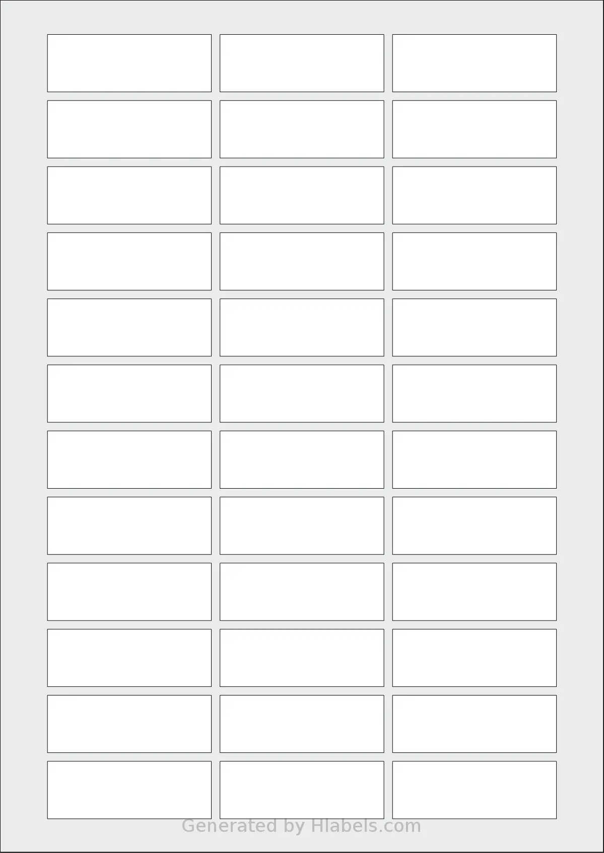 Flexilabels® FRT36 template with 36 rectangular 57 x 20 millimeter labels per sheet, on A4-size adhesive blank label sheets.