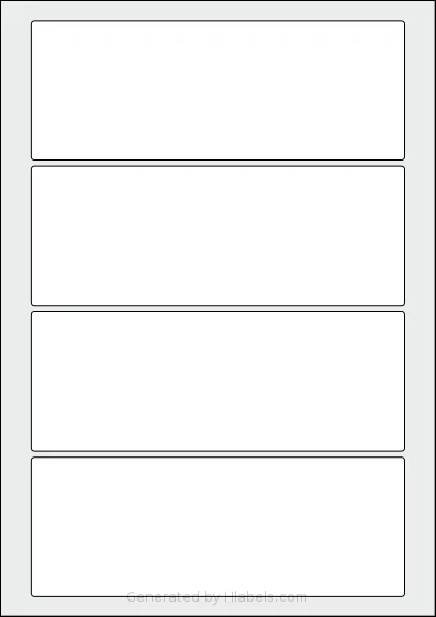 Flexilabels® FRT4 template with 4 rectangular 180 x 67 millimeter labels per sheet, on A4-size adhesive blank label sheets.