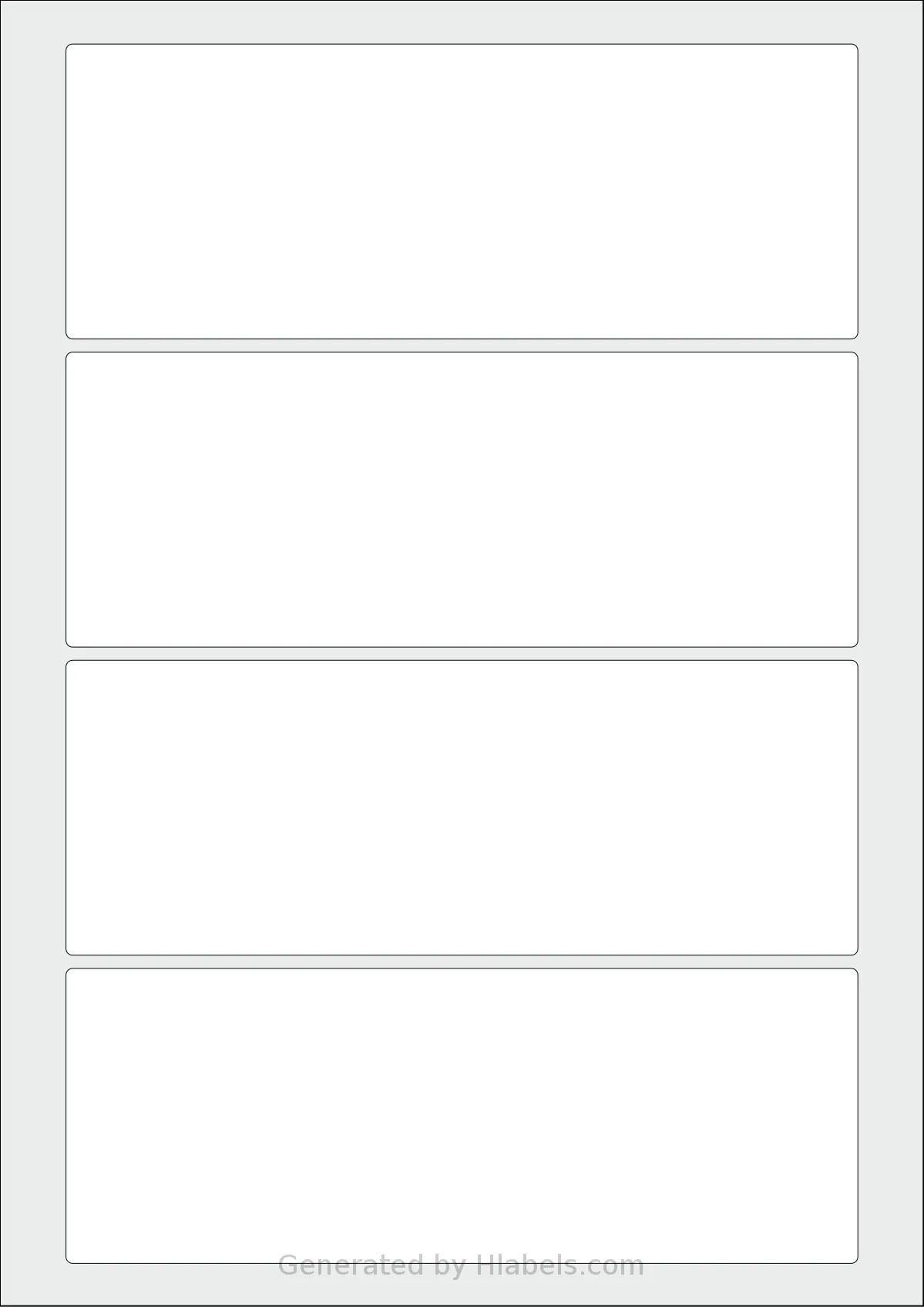 Flexilabels® FRT4 template with 4 rectangular 180 x 67 millimeter labels per sheet, on A4-size adhesive blank label sheets.