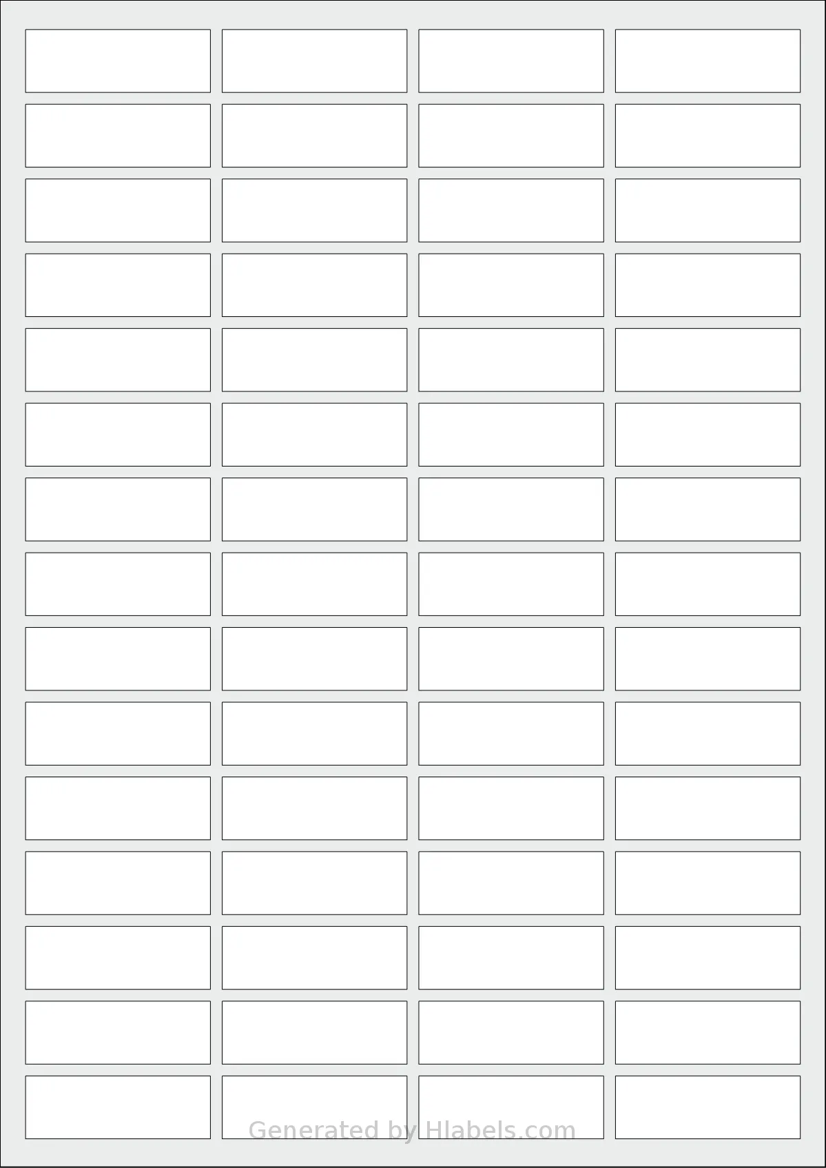 Flexilabels® FRT60 template with 60 rectangular 47 x 16 millimeter labels per sheet, on A4-size adhesive blank label sheets.