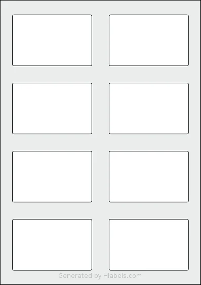 Flexilabels® FRT8 template with 8 rectangular 83 x 53 millimeter labels per sheet, on A4-size adhesive blank label sheets.