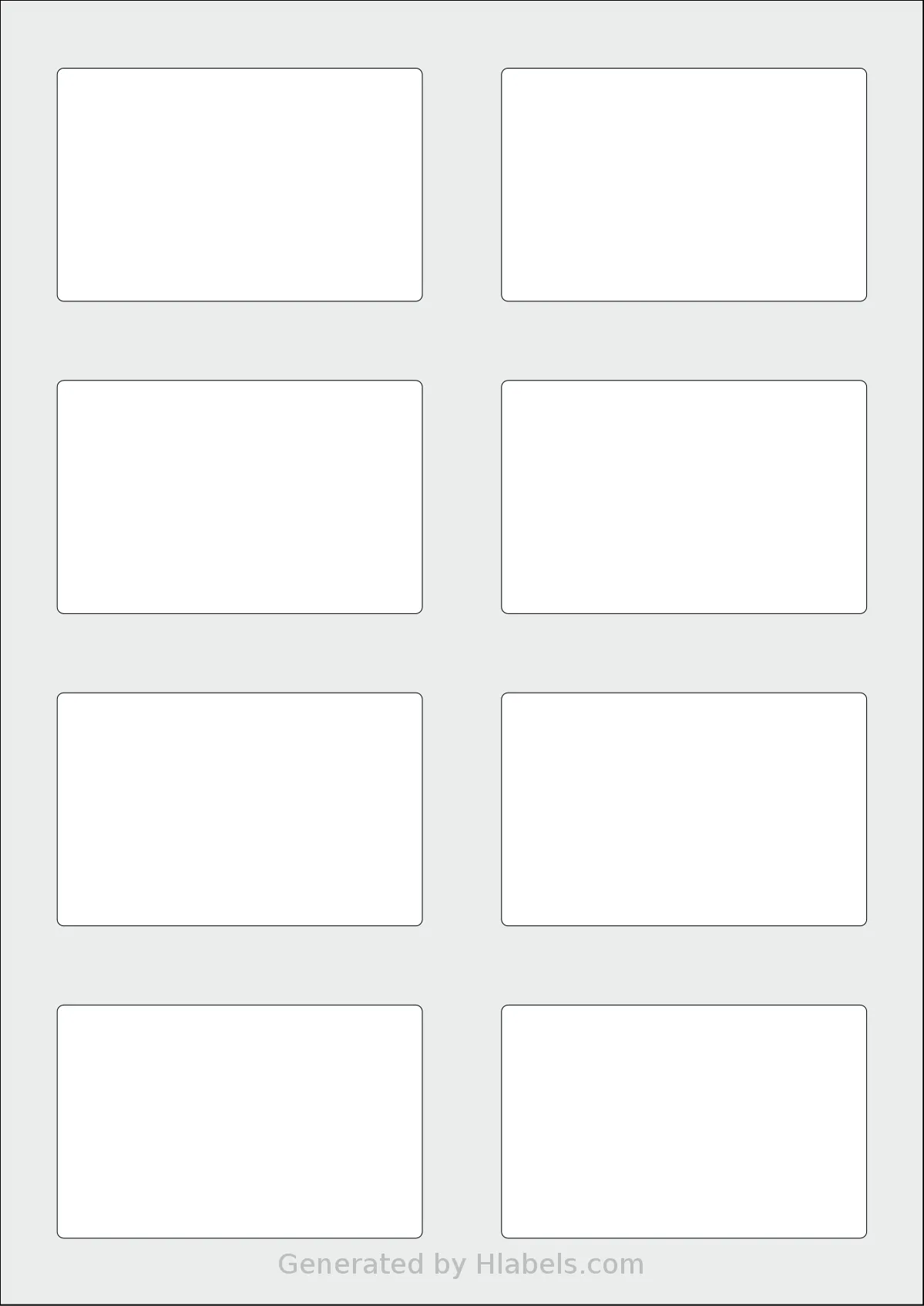 Flexilabels® FRT8 template with 8 rectangular 83 x 53 millimeter labels per sheet, on A4-size adhesive blank label sheets.