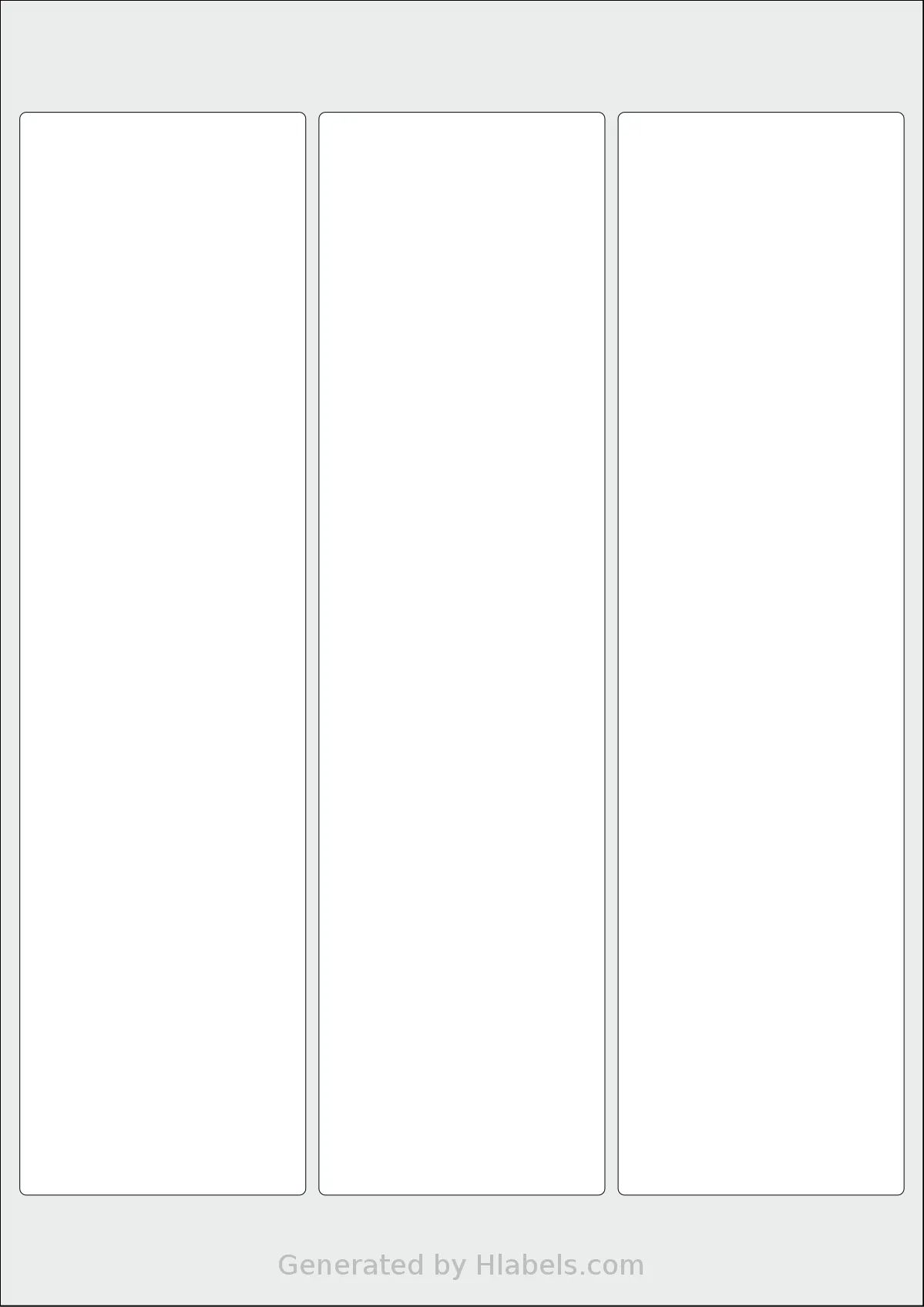 Flexilabels® FRTG3 template with 3 rectangular 65 x 246 millimeter labels per sheet, on A4-size adhesive blank label sheets.