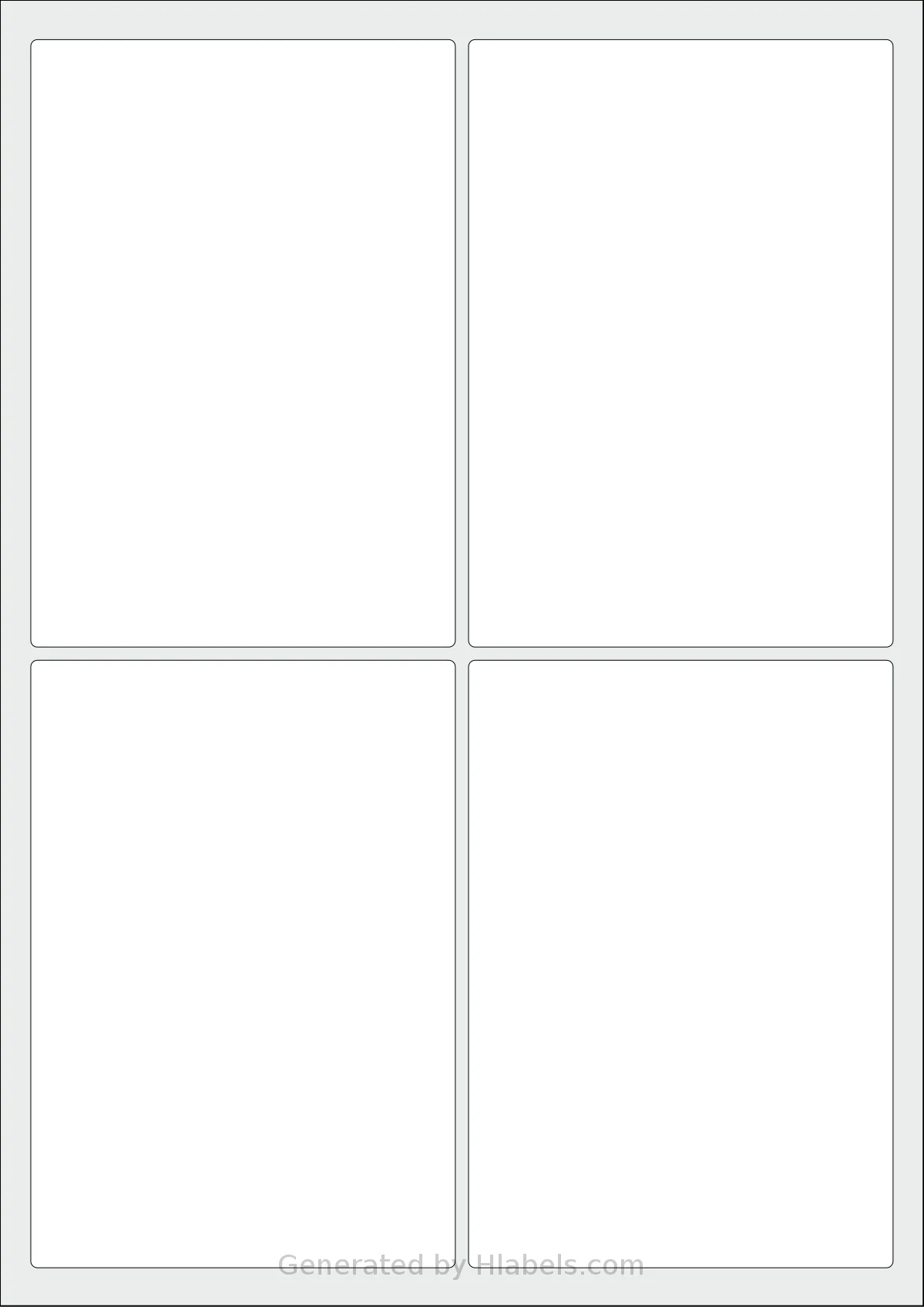 Flexilabels® FRU4 template with 4 rectangular 96.5 x 138 millimeter labels per sheet, on A4-size adhesive blank label sheets.