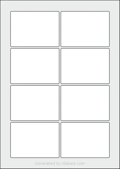 Flexilabels® FRW8 template with 8 rectangular 85 x 62 millimeter labels per sheet, on A4-size adhesive blank label sheets.