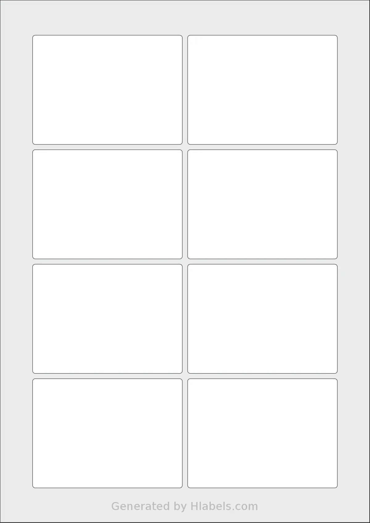 Flexilabels® FRW8 template with 8 rectangular 85 x 62 millimeter labels per sheet, on A4-size adhesive blank label sheets.