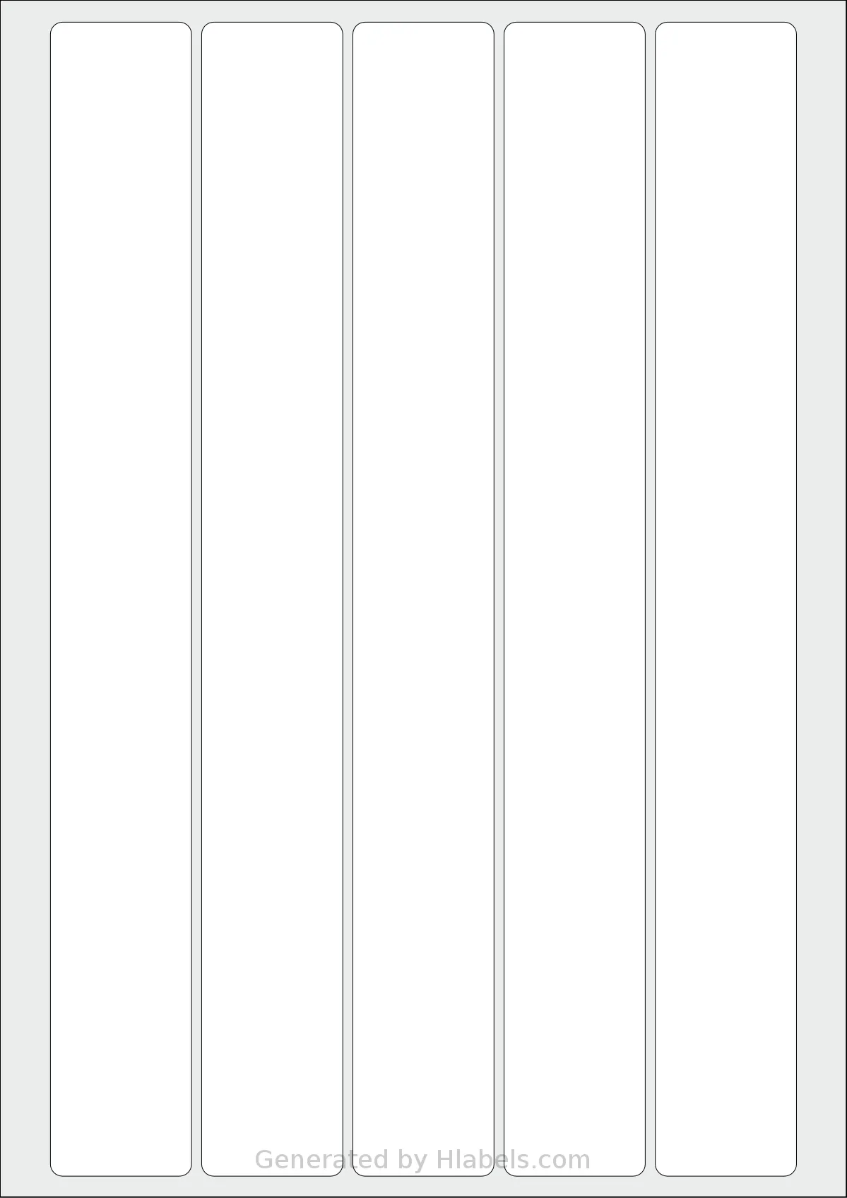 Flexilabels® FRX5 template with 5 rectangular 35 x 286 millimeter labels per sheet, on A4-size adhesive blank label sheets.