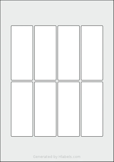 Flexilabels® FRX8 template with 8 rectangular 40 x 100 millimeter labels per sheet, on A4-size adhesive blank label sheets.
