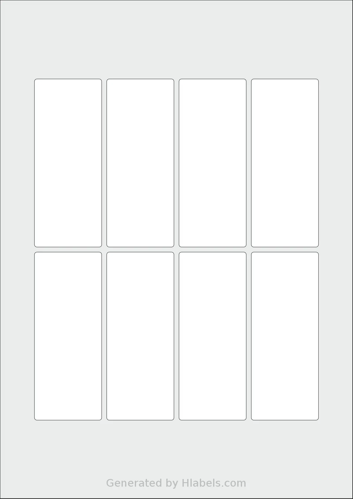 Flexilabels® FRX8 template with 8 rectangular 40 x 100 millimeter labels per sheet, on A4-size adhesive blank label sheets.