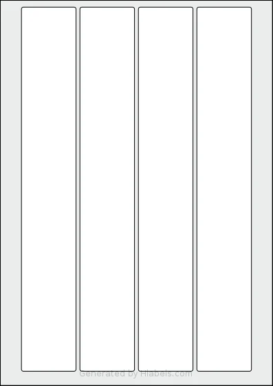 Flexilabels® FRY4 template with 4 rectangular 42 x 280 millimeter labels per sheet, on A4-size adhesive blank label sheets.