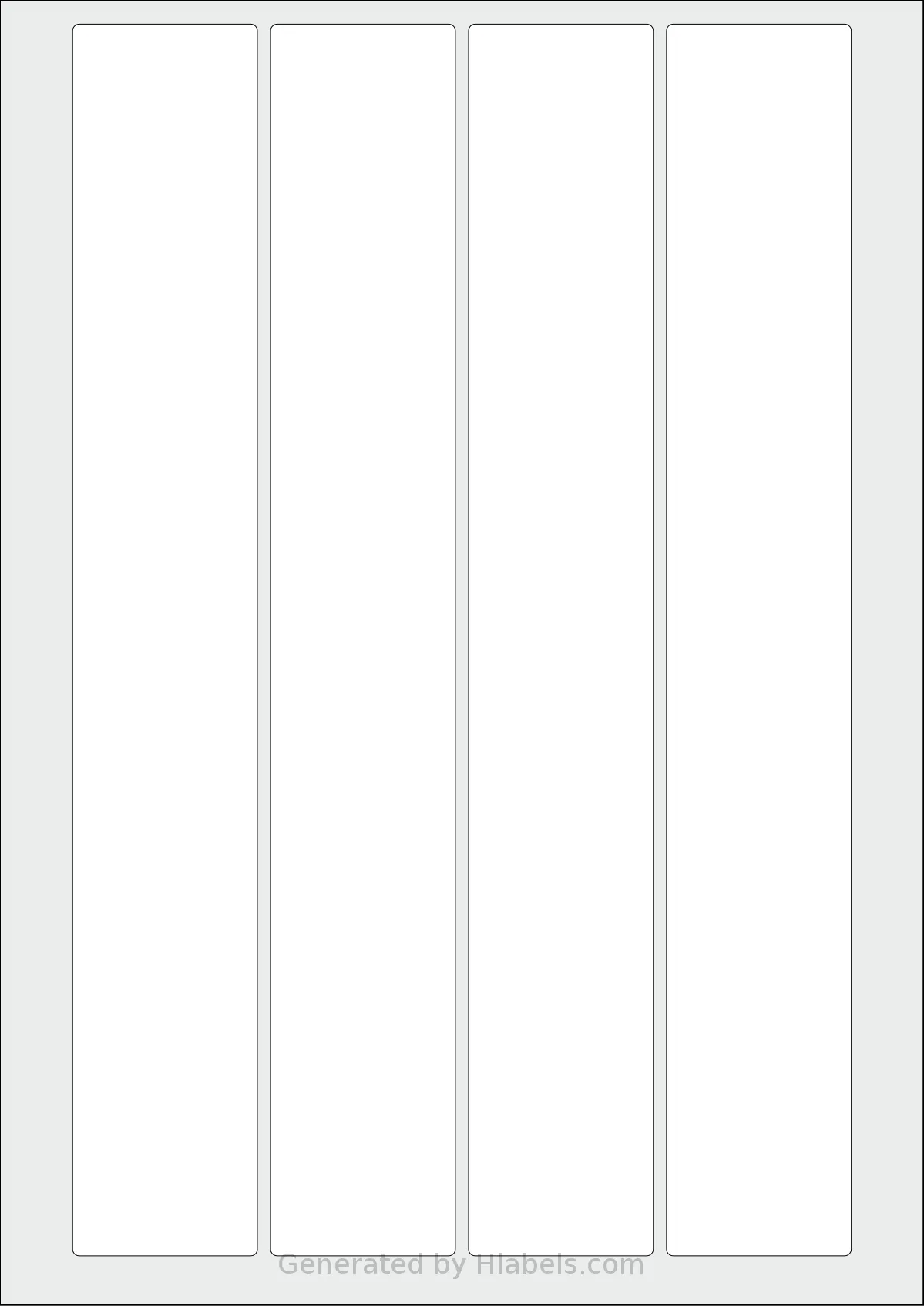 Flexilabels® FRY4 template with 4 rectangular 42 x 280 millimeter labels per sheet, on A4-size adhesive blank label sheets.