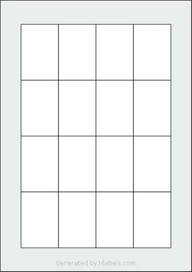 Flexilabels® FRZ16 template with 16 rectangular 41 x 61 millimeter labels per sheet, on A4-size adhesive blank label sheets.