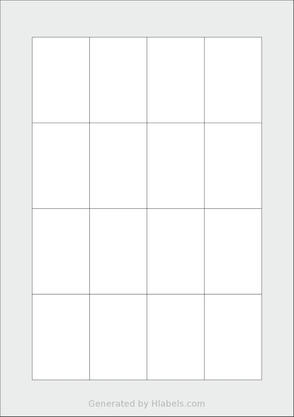 Flexilabels® FRZ16 template with 16 rectangular 41 x 61 millimeter labels per sheet, on A4-size adhesive blank label sheets.