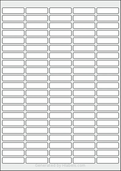 Flexilabels® FS105 template with 105 rectangular 38 x 10 millimeter labels per sheet, on A4-size adhesive blank label sheets.