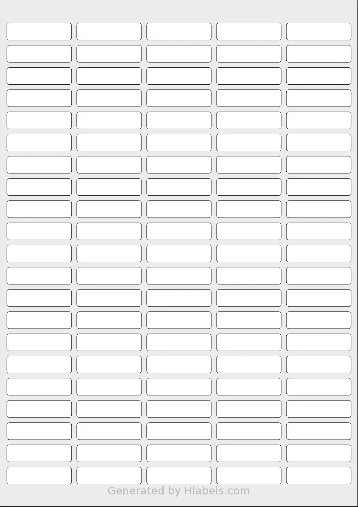Flexilabels® FS105 template with 105 rectangular 38 x 10 millimeter labels per sheet, on A4-size adhesive blank label sheets.