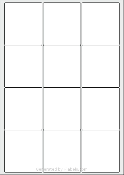 Flexilabels® FS12 Template Flexilabels® FS12 template with 12 rectangular 63.5 x 72 millimeter labels per sheet, on A4-size adhesive blank label sheets.