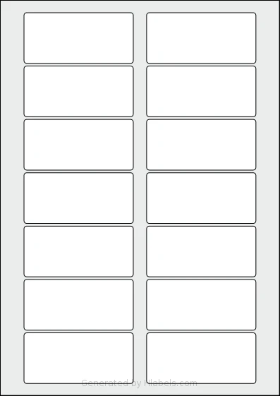 Flexilabels® FS14 template with 14 rectangular 82 x 38 millimeter labels per sheet, on A4-size adhesive blank label sheets.