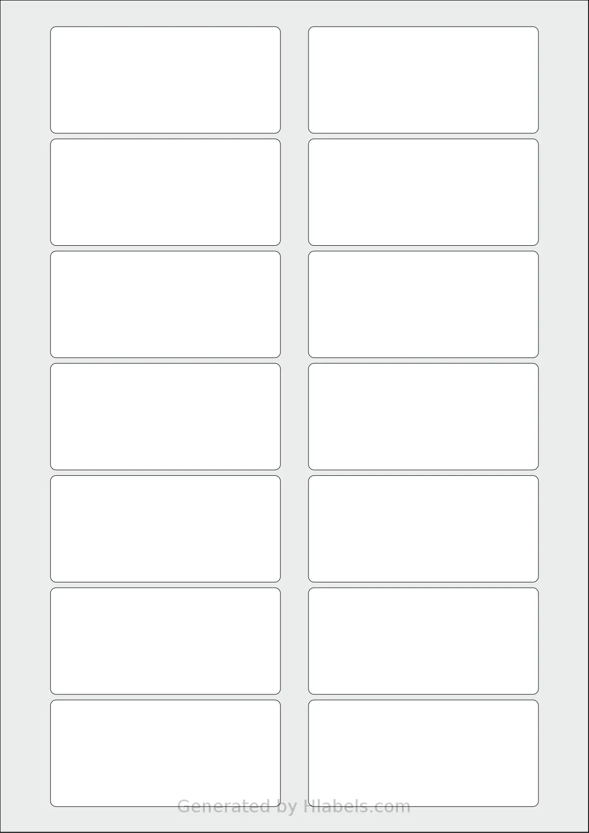 Flexilabels® FS14 template with 14 rectangular 82 x 38 millimeter labels per sheet, on A4-size adhesive blank label sheets.