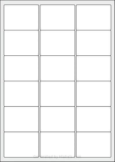 Flexilabels® FS18 template with 18 rectangular 63.5 x 46.6 millimeter labels per sheet, on A4-size adhesive blank label sheets.