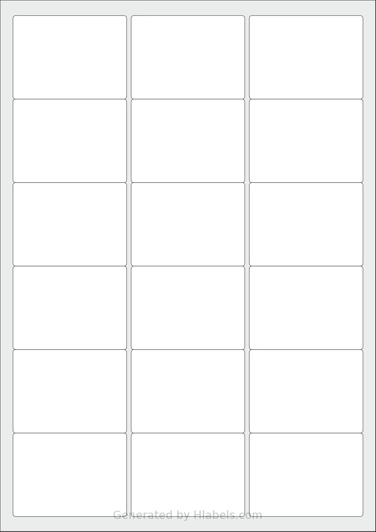 Flexilabels® FS18 template with 18 rectangular 63.5 x 46.6 millimeter labels per sheet, on A4-size adhesive blank label sheets.