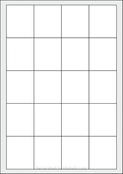 Flexilabels® FS20 template with 20 rectangular 47 x 56 millimeter labels per sheet, on A4-size adhesive blank label sheets.