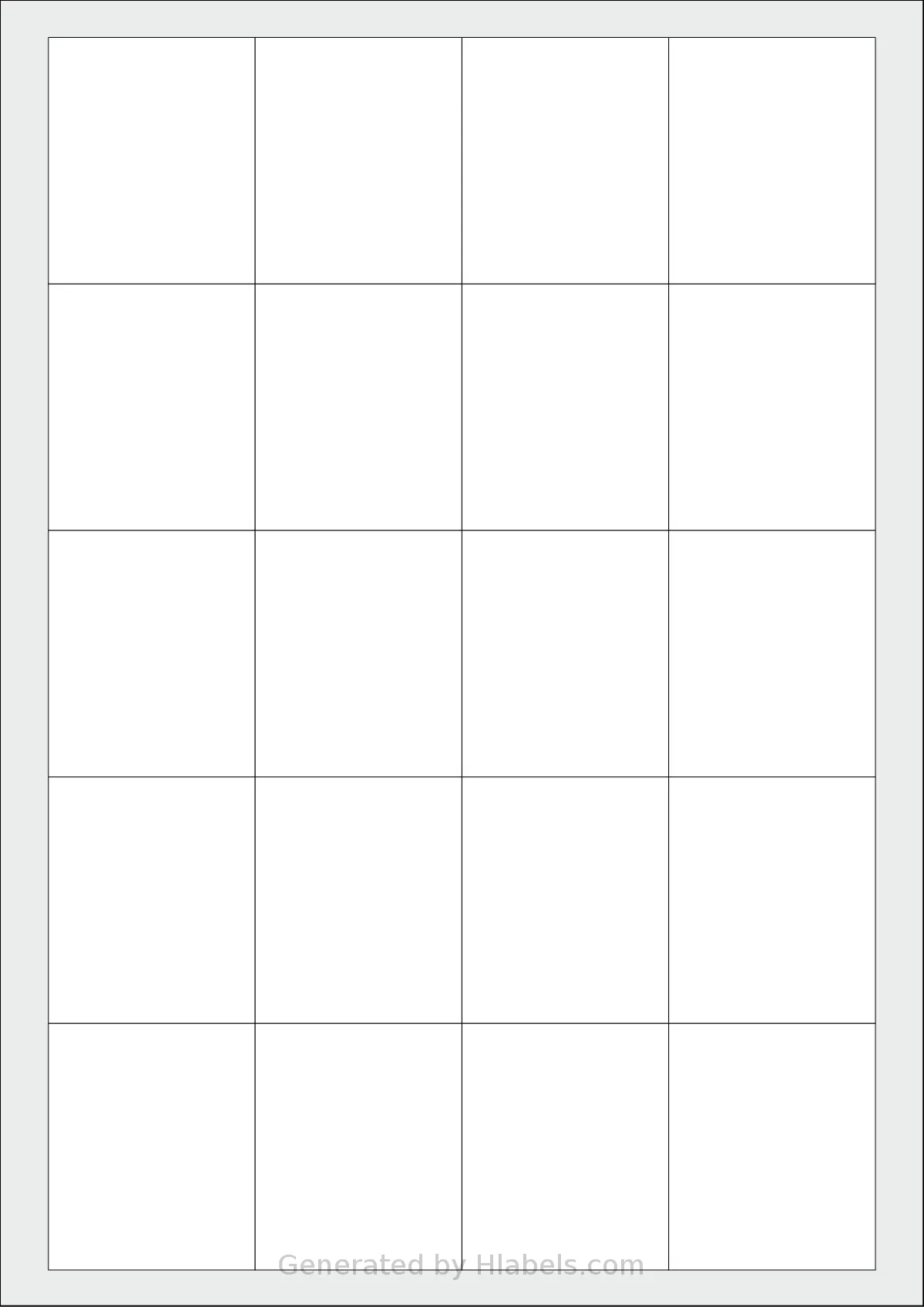 Flexilabels® FS20 template with 20 rectangular 47 x 56 millimeter labels per sheet, on A4-size adhesive blank label sheets.