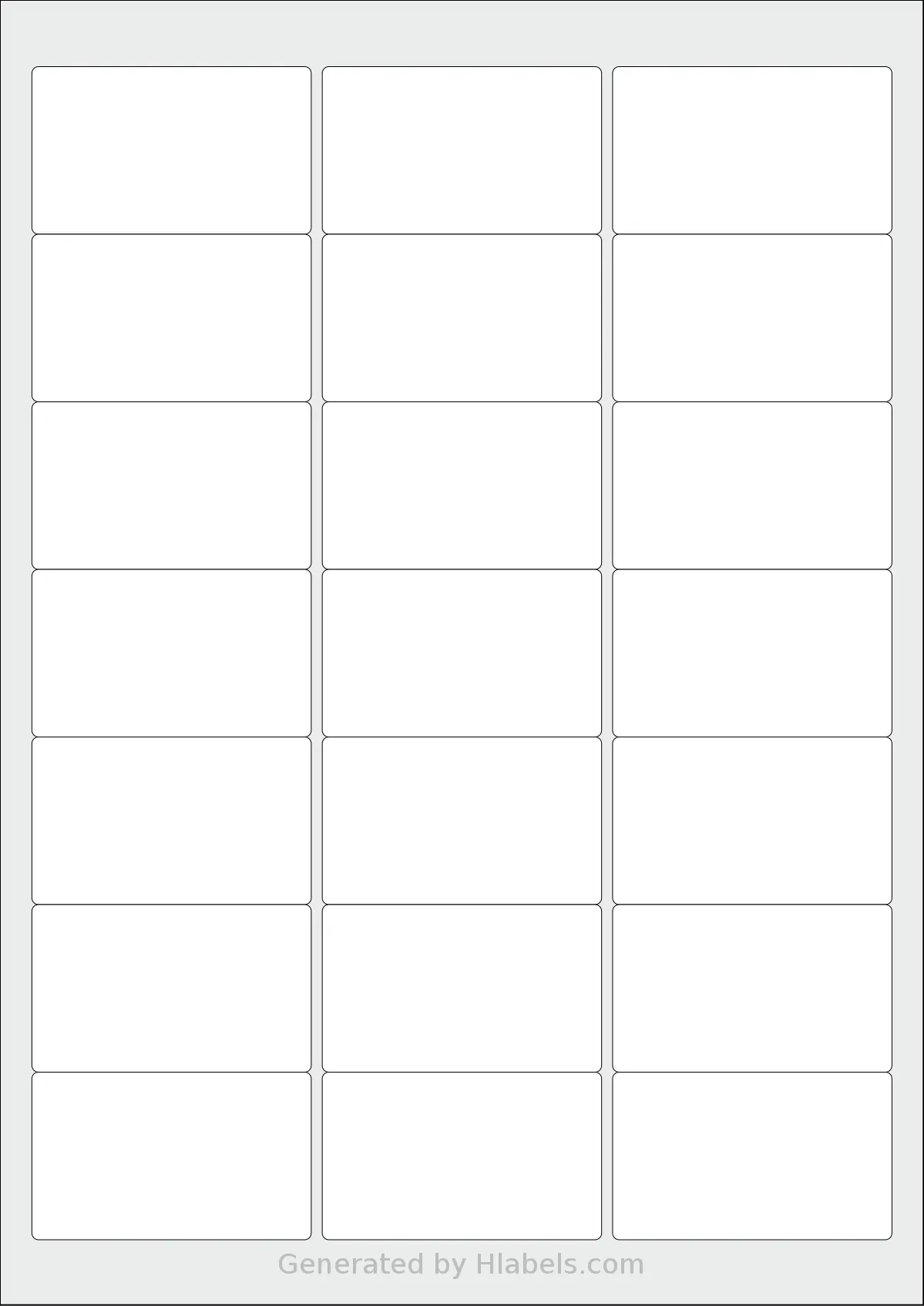 Flexilabels® FS21 template with 21 rectangular 63.5 x 38.1 millimeter labels per sheet, on A4-size adhesive blank label sheets.